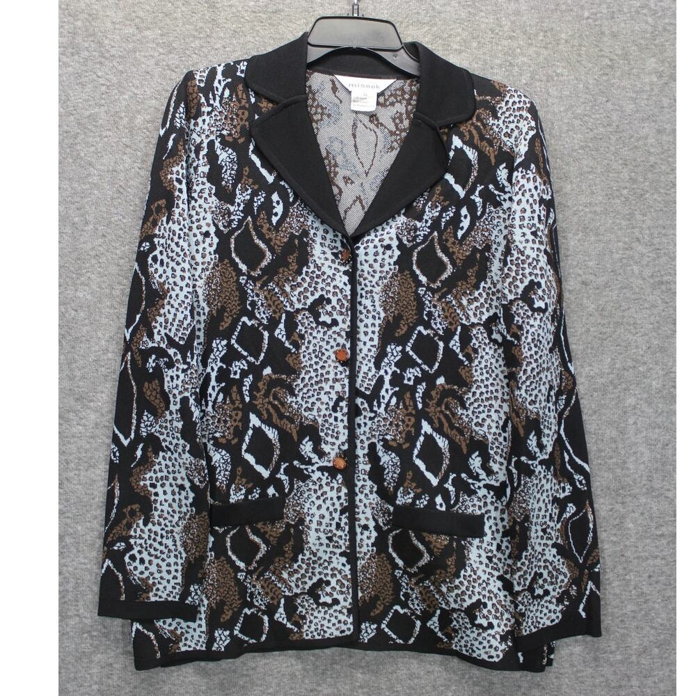 Exclusively Misook Cheetah Snake Animal Print BlackBlueBrown Cardigan Jacket M